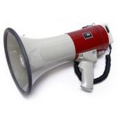ЭМ-25са (красный) ручной мегафон 25Вт (50Вт), выносной микрофон, сирена, свисток, Li аккумулятор, разъем 12В