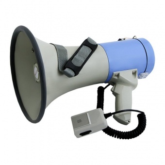 ЭМ-25сса (синий) ручной мегафон 25Вт (50Вт), выносной микрофон, сирена, свисток, Li аккумулятор, разъем 12В